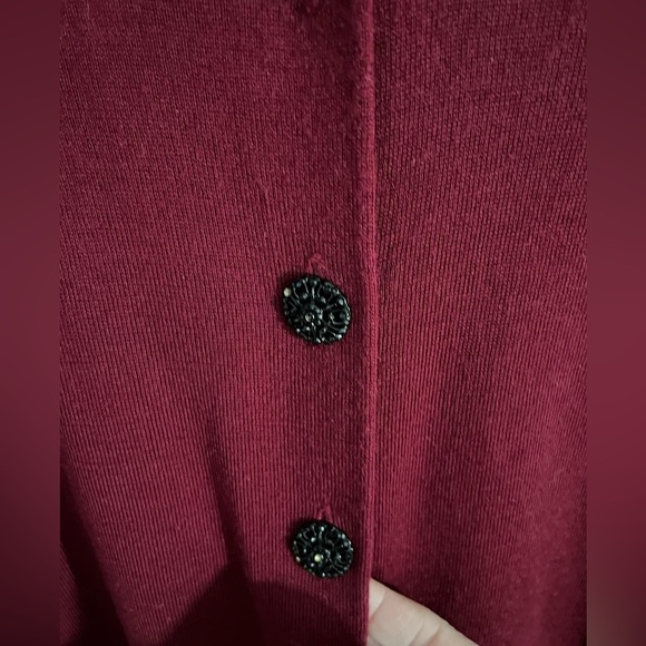Talbots 100% Pure Merino Wool Button Front Cardigan Sweater Oxblood Size LP - Picture 4 of 14